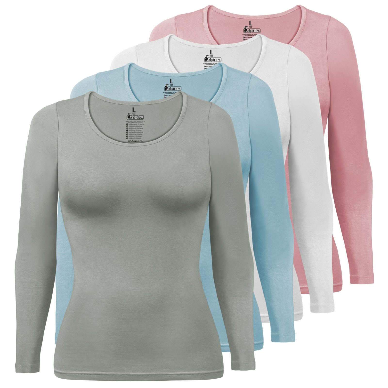 ALPIDEX Langarmshirt Damen Langarmshirt 4er Set Basic Oberteil