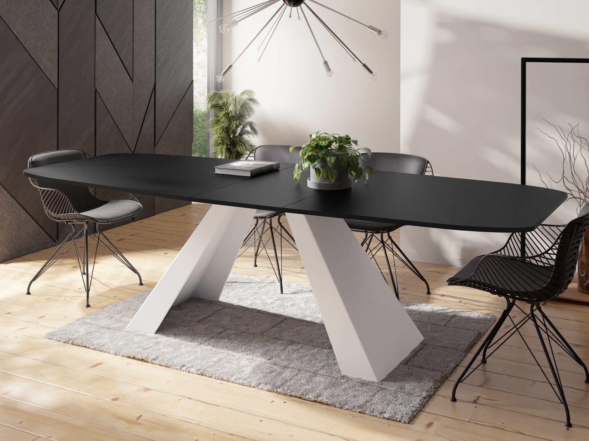 WFL GROUP Esstisch Monte White ausziehbar rechteckig industrial mit weißen Metallbeinen (MADE IN EU, erhältlich in zwei Größen – 160/180 cm, ausziehbar auf 200/220 cm), moderner Tisch in Holzoptik für Küche, Esszimmer oder Wohnzimmer