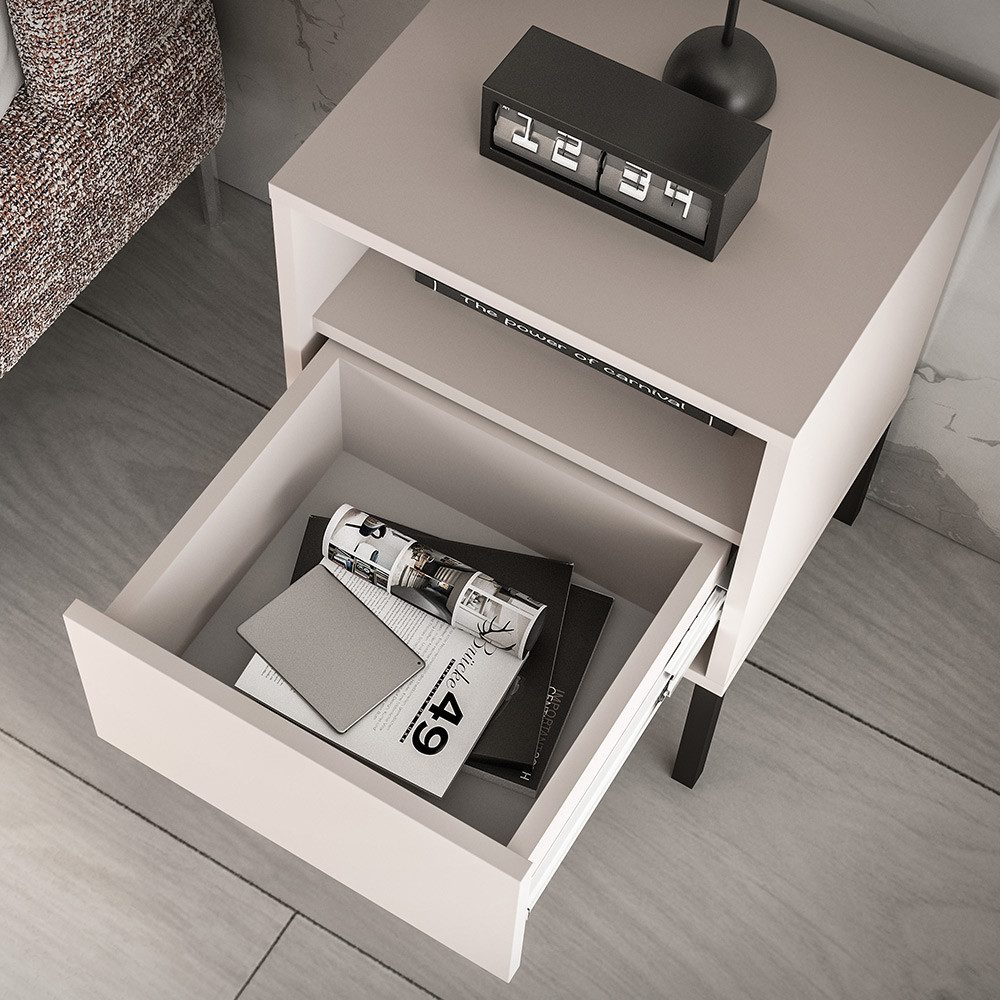 Lomadox Nachtschrank BANSIN-131 in Kaschmir, 40 cm breit, griffloses Design, schwarze Akzente