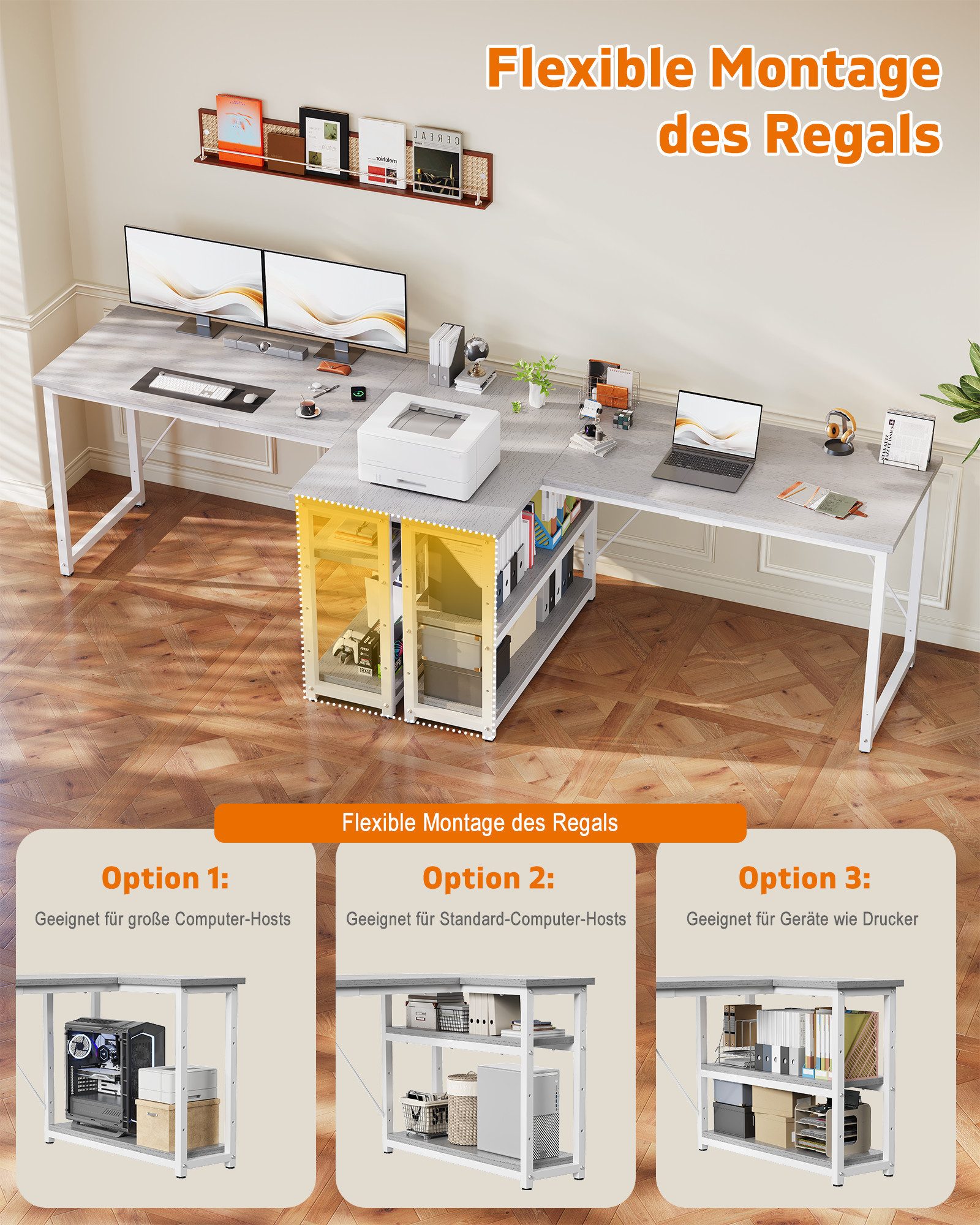 HOMALL Eckschreibtisch 100/120L Form mit Ablagefächern, 2 Tier DIY Lagerregalen Computertisch (L-formiger Schreibtischumit Regal,100/120/140/160cm,Geeignet fur  – Bild 5 von 5