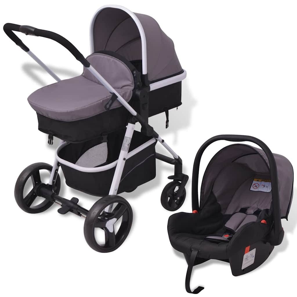 Kinder-Buggy 3-in-1 Kinderwagen Aluminium Grau und Schwarz