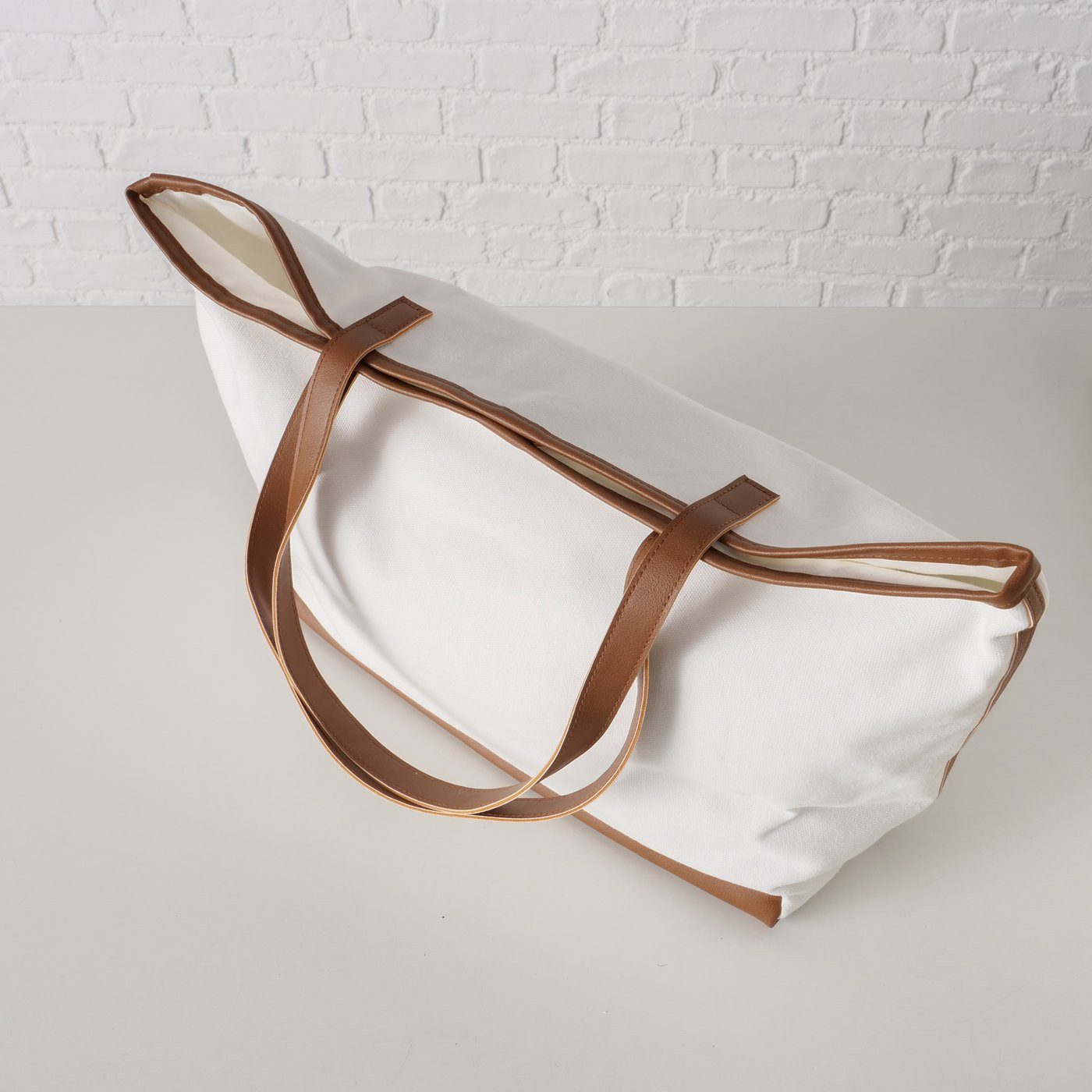 MF Strandtasche Strandtasche Maribel Reisetasche Creme Braun Baumwolle 50cm (1-tlg)