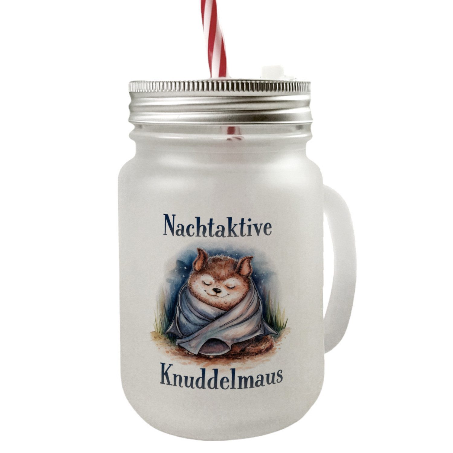 Glas Nachtaktive Knuddelmaus Mason Jar Henkel Trinkglas mit Deckel