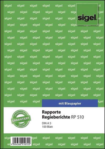 Sigel Formularblock sigel Formularbuch "Rapport/Regiebericht", A5, 100 Blatt