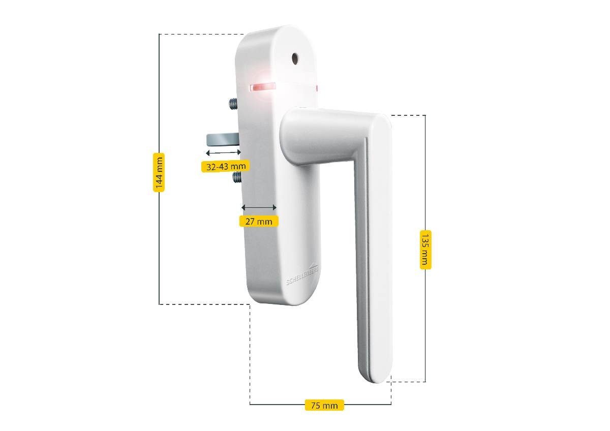 SCHELLENBERG Alarmfenstergriff in abschließbar, mm Weiß, nicht 118 mm 32-43 Stiftlänge Weiß 32-43 dBA, mit Stiftlänge