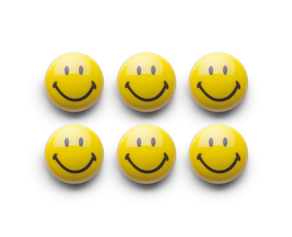Zeller Present Magnet -Set, 6-tlg., "Smiley", Kunststoff, gelb, Ø3 cm