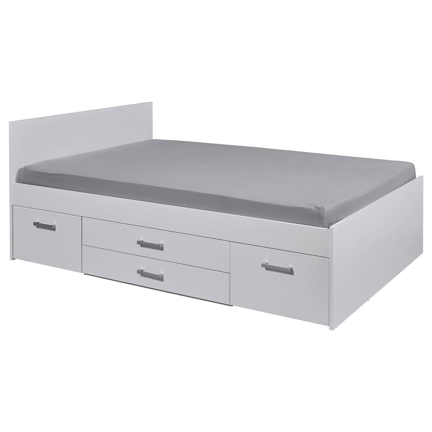 Inter Link Bettgestell RANYA, 140 x 200 cm, Weiß matt, mit 6 Schubladen, 2 ausziehbare Nachttische, B 145 x H 83 x T 204 cm