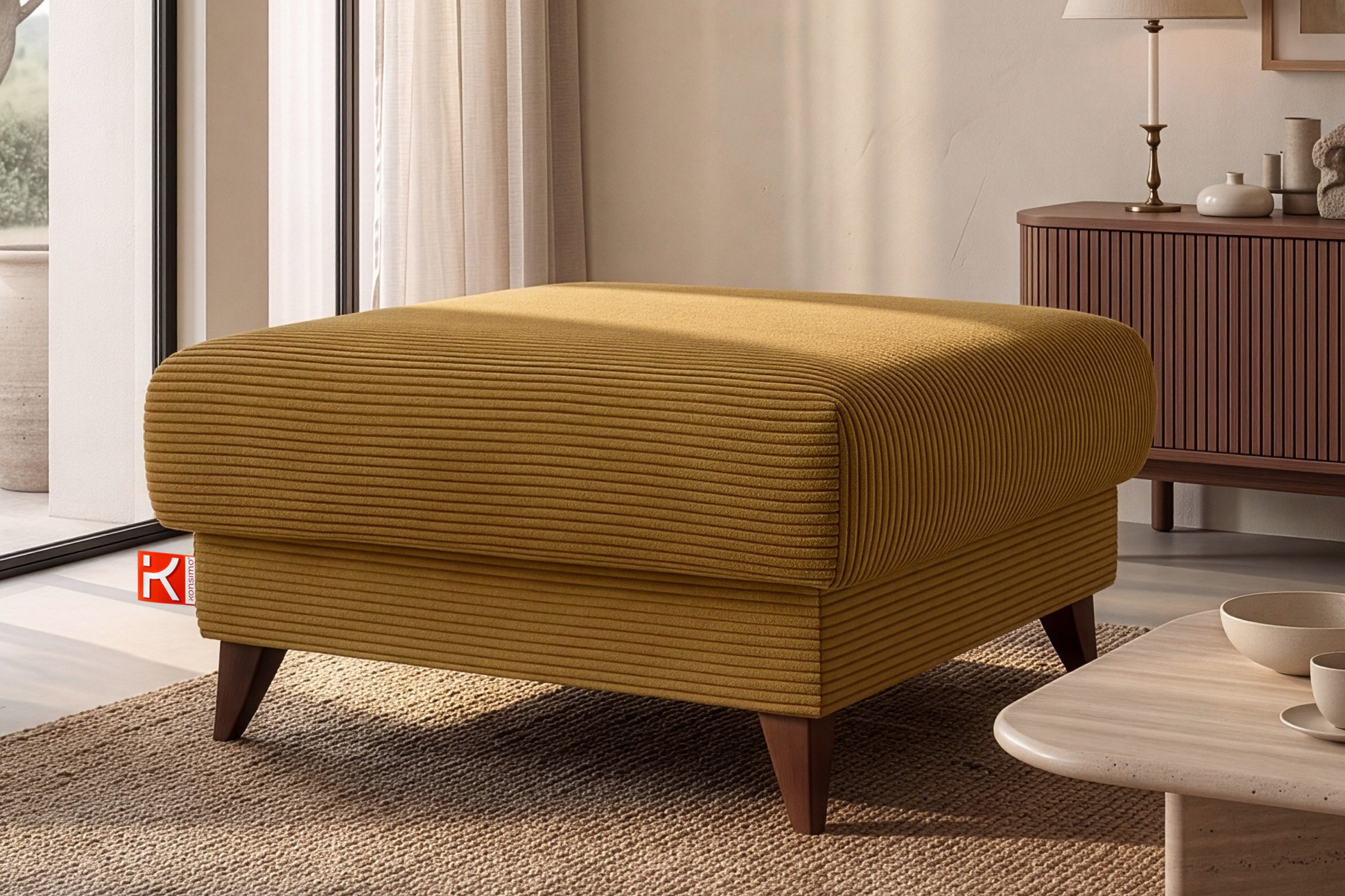KONSIMO® Sitzhocker mit Stauraum GUSTAVO hergestellt in der EU, handgefertigt, braun Füße 13 cm, Elegant