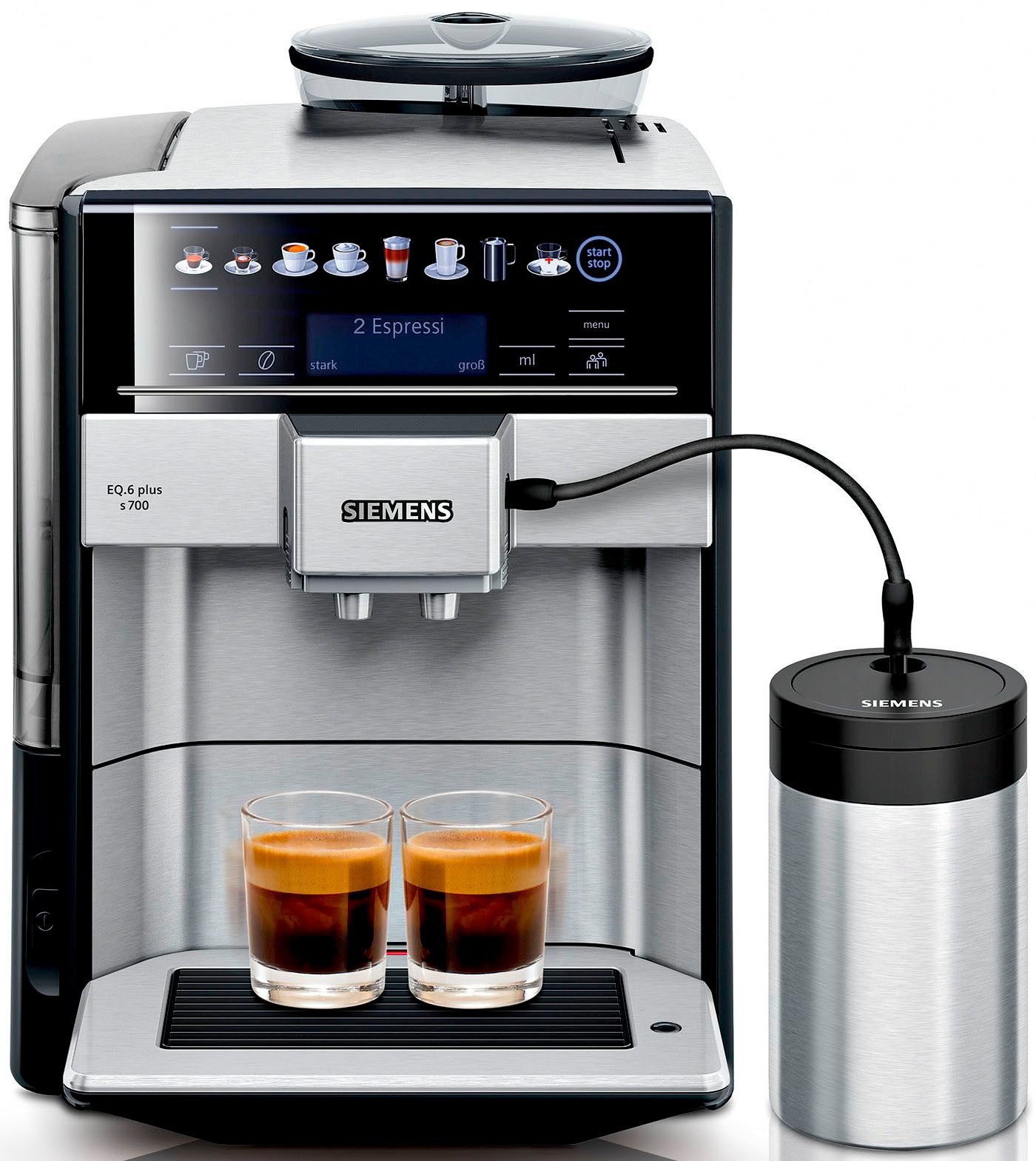 SIEMENS Kaffeevollautomat EQ6 plus s700 TE657M03DE, viele Kaffeespezialitäten, Doppeltassenfunk, Edelstahl-Milchbehälter, automatische Dampfreinigung, edelstahl