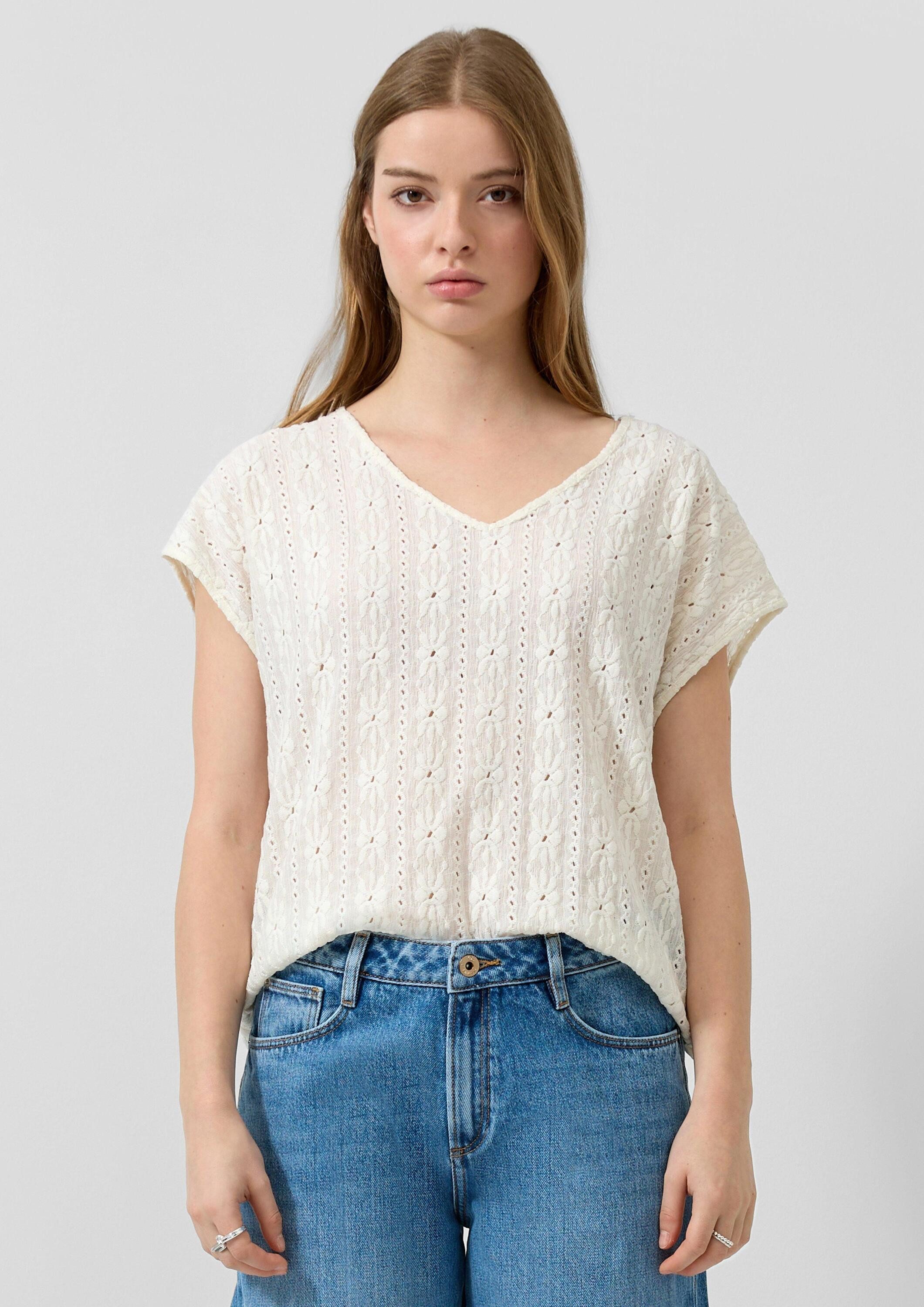 QS Kurzarmshirt T-Shirt Shirt mit Ajourmuster