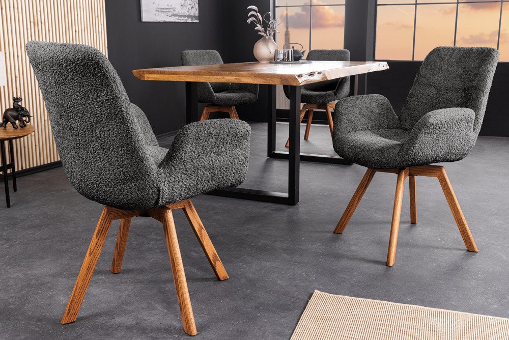 riess-ambiente Polsterstuhl BALTIC dunkelgrau/natur - Bouclé, Eiche, 360° drehbar, Armlehnen (Einzelartikel, 1 St), Massivholz und Teddy-Stoff - ideal für Ess-  – Bild 4 von 5