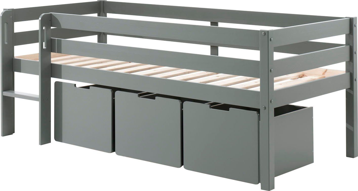 Vipack Spielbett Pino, Kiefer massiv, mit Rolllattenrost, 3 Rollboxen, Made in Europe (B/H/T ca. 207,6x83x104,9cm, inkl. Leiter und Absturzschutz), wahlweise mit oder ohne Hängeregal, 2 Farben zur Auswahl