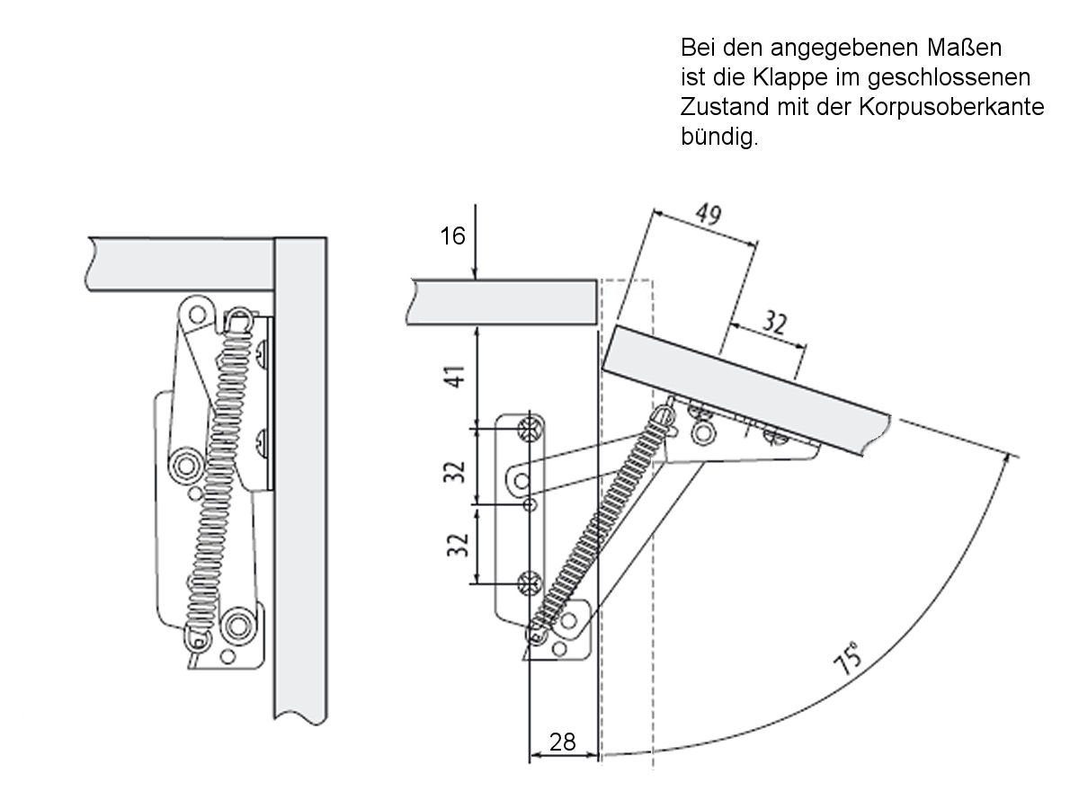 SO-TECH® Möbelbeschlag Lift-75 N Hochschwenkbeschlag Klappenbeschlag 90 75° / Klappenhalter