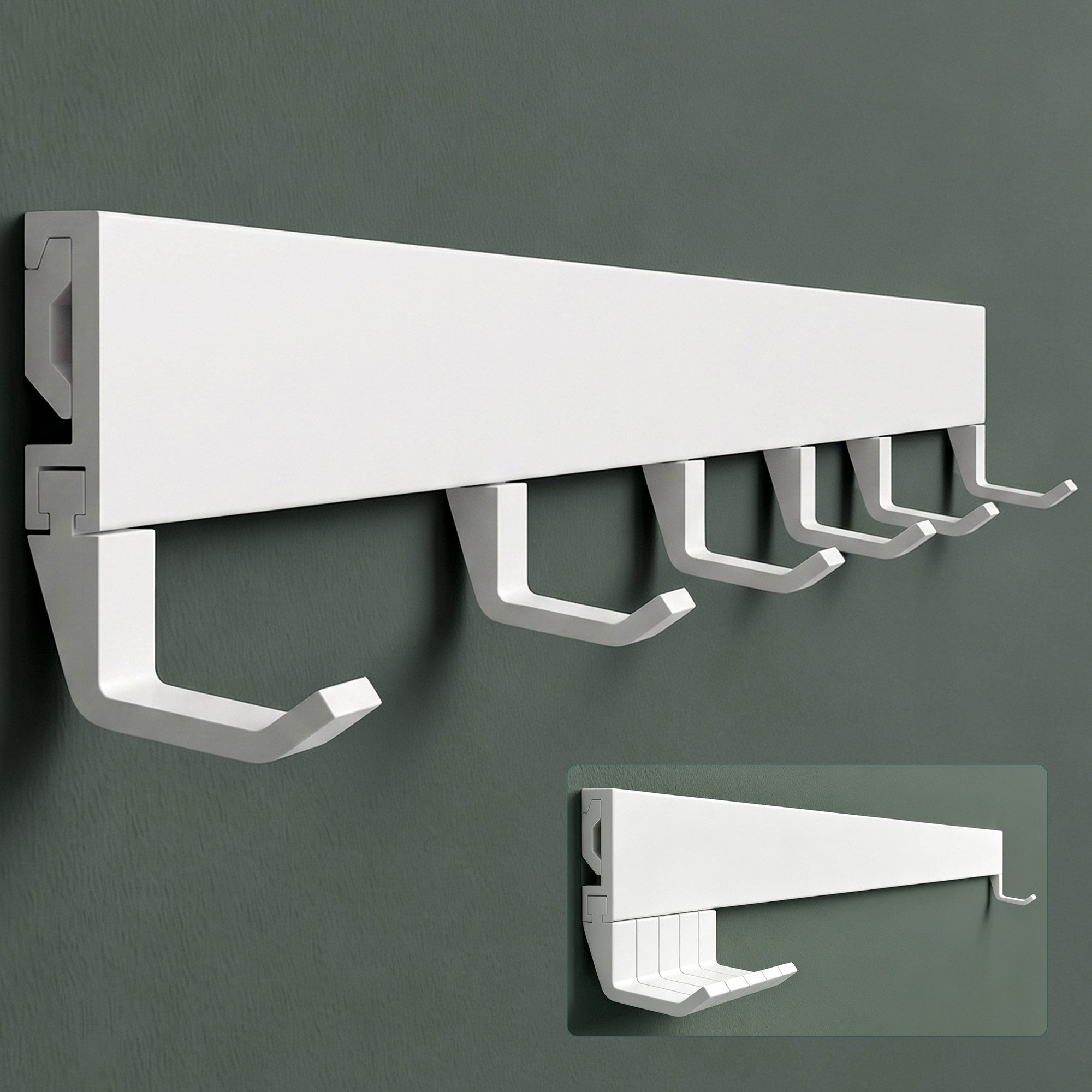 Mai & Mai Garderobenleiste Wandgarderobe mit verstellbaren 5/6/8 Haken aus Alu Stalo-10 (8 St), Oberfläche pulverbeschichtet, Hakenabstand frei verstellbar