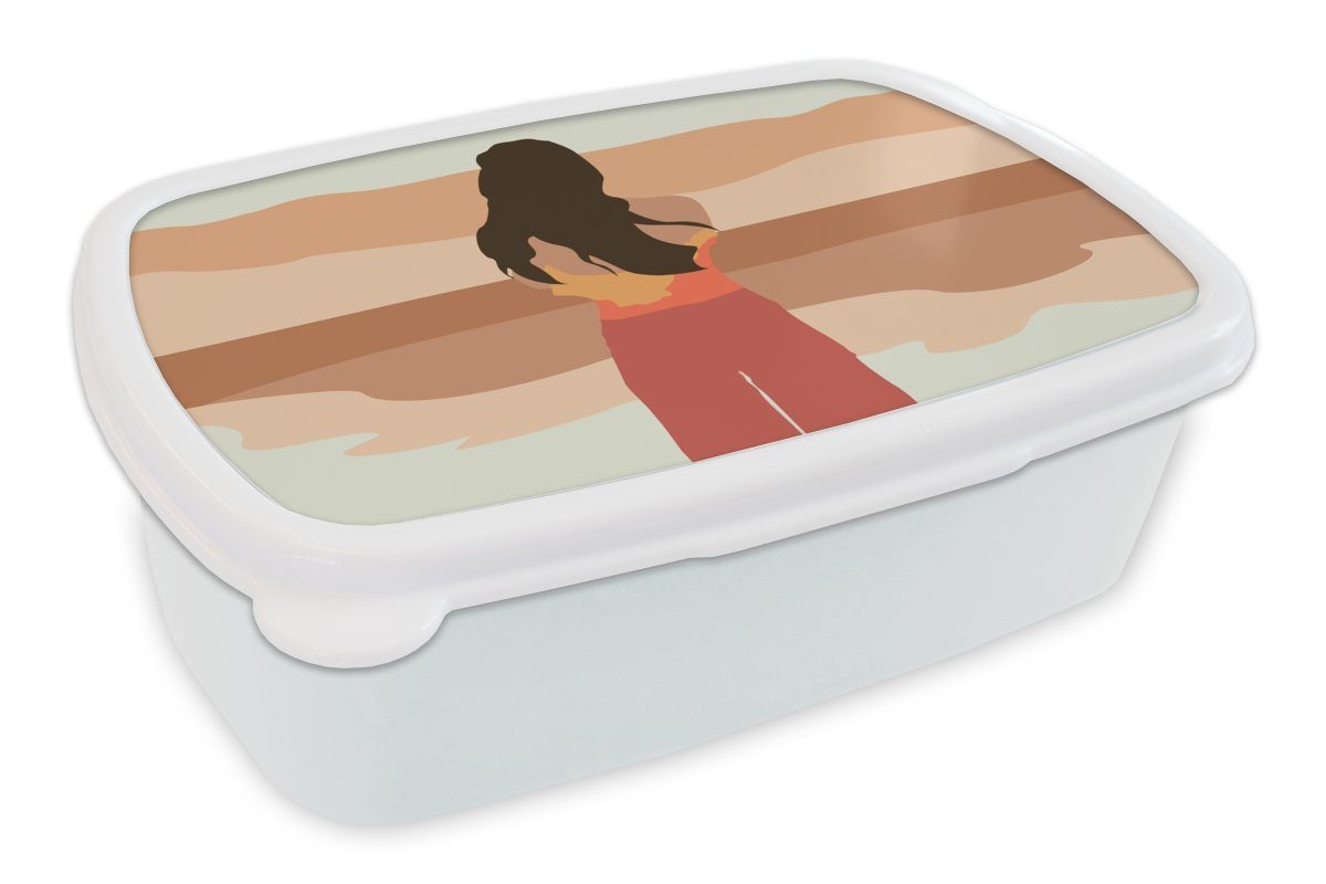 MuchoWow Lunchbox Frauen - Kleidung - Strand, Kunststoff, (2-tlg), Brotbox für Kinder und Erwachsene, Brotdose, für Jungs und Mädchen weiß