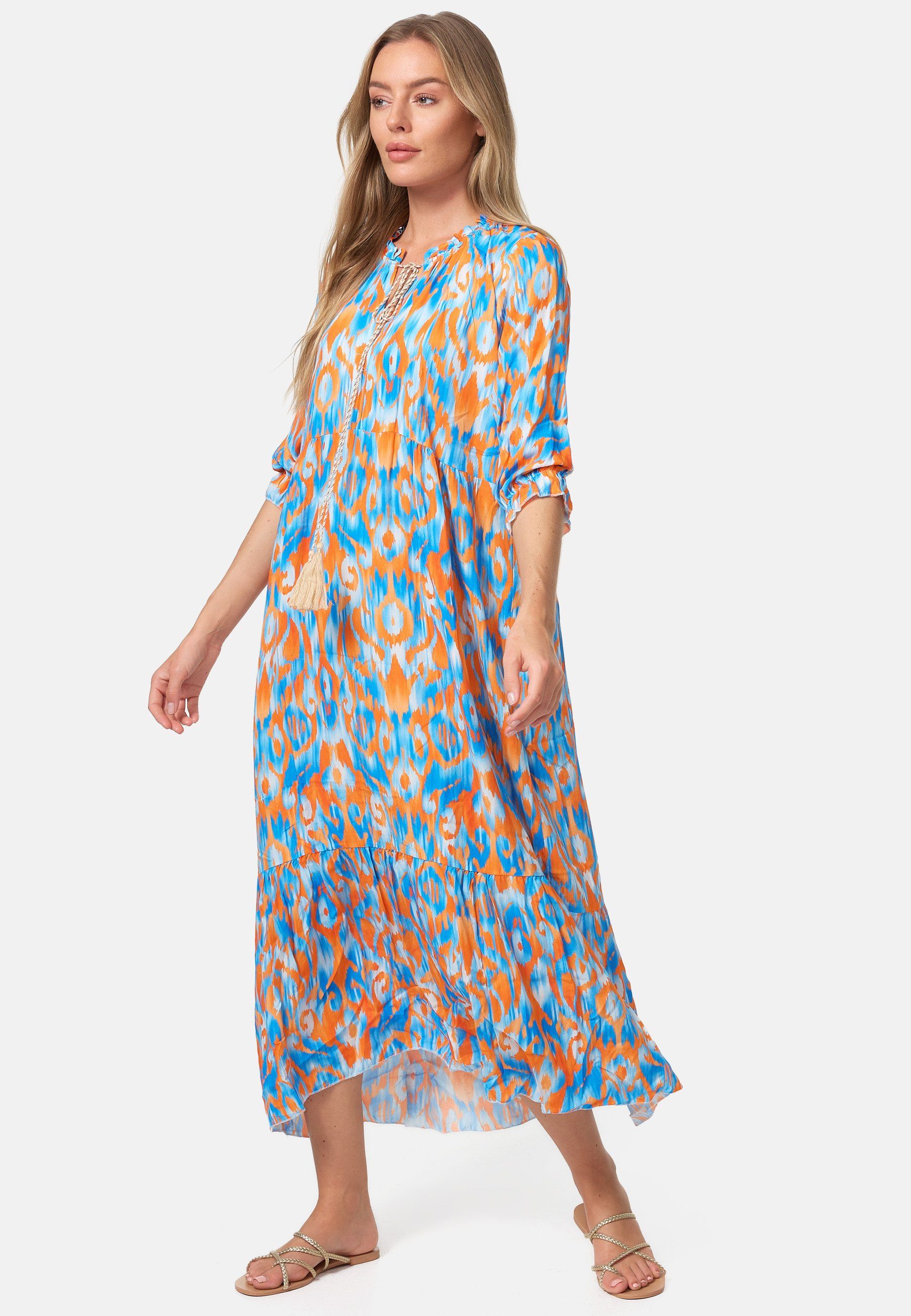Rayshyne Maxikleid PM-37 (Sommerkleid Jersey Strandkleid mit Muster in Einheitsgröße)