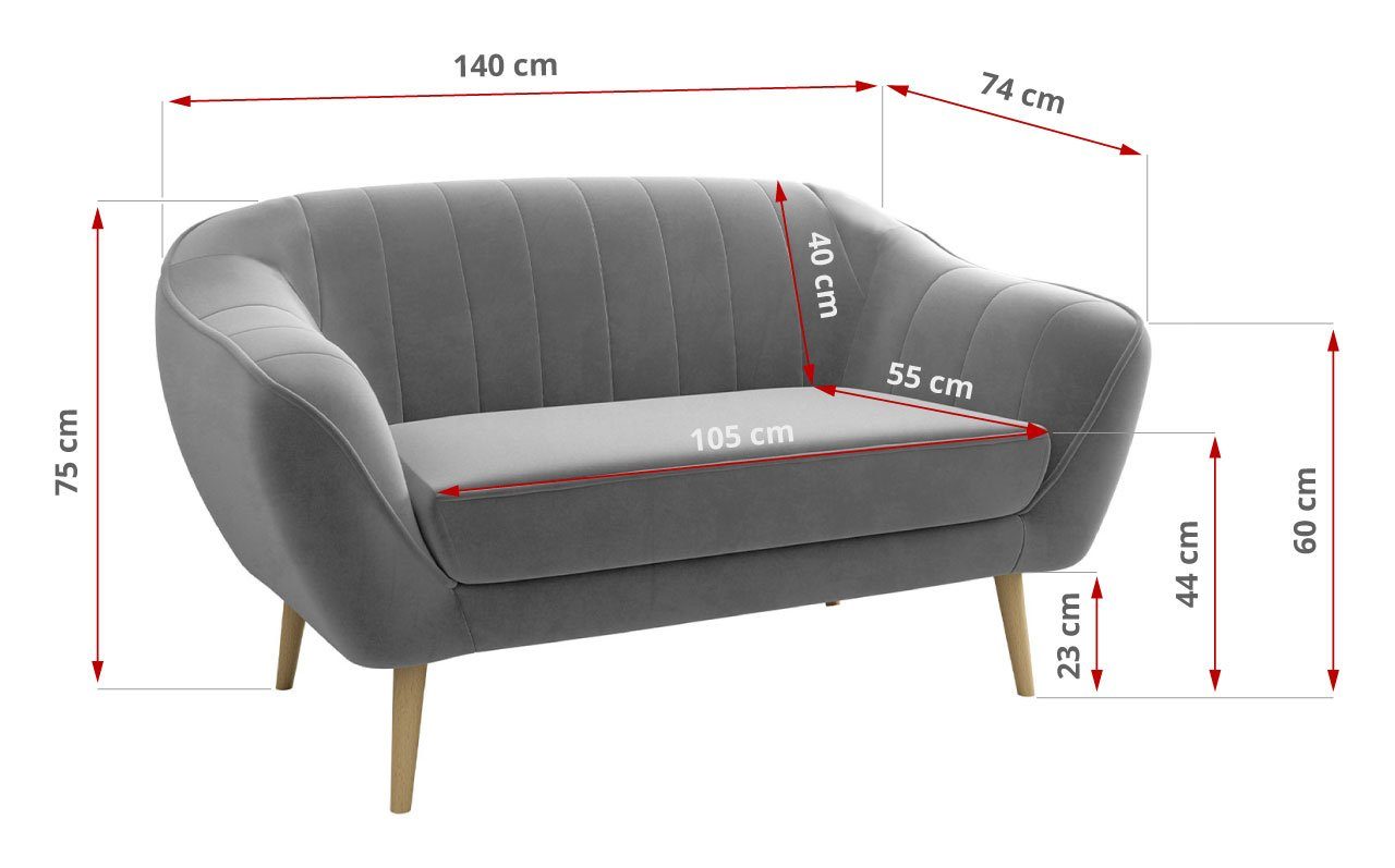 Hellgrau Skandinavische und GAJA 3+2+1, Deko MÖBEL 2 Polstersofa, Sessel Set Sofa Loungesofas Monolith Sofa MKS 1, 3