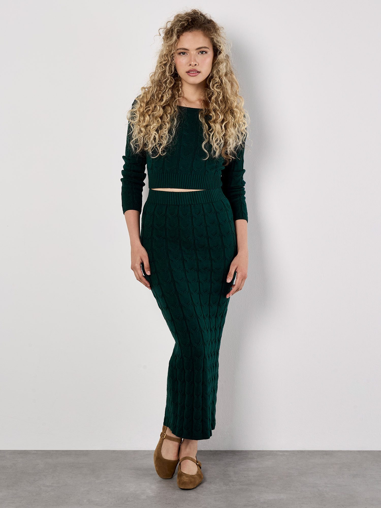 Apricot Strickpullover Cropped Pullover mit Zopfmuster günstig online kaufen