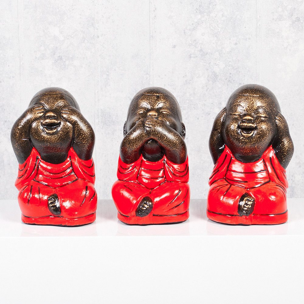 LebensWohnArt Dekoobjekt 3er Set SHAOLIN Figuren Rot aus Zement Buddha Figur Dekoration