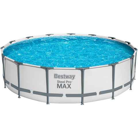 Bestway Framepool Steel Pro MAX™ (Komplett-Set), 5-tlg. Frame Pool mit Filterpumpe Ø 457x107 cm, lichtgrau