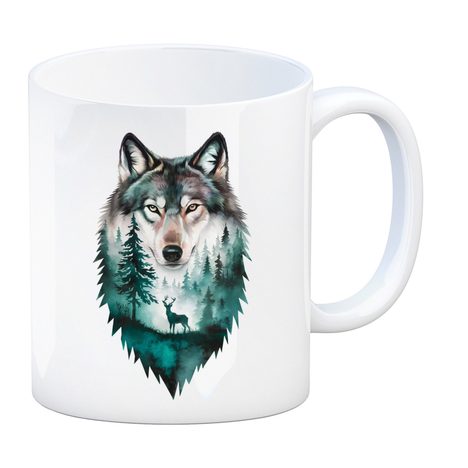 speecheese Tasse Naturfreunde Kaffeebecher Wolf Wald Hirsch Design
