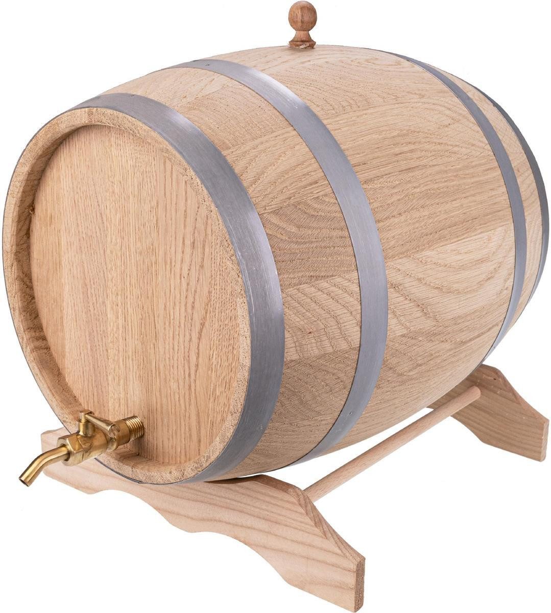 Holz Frank Schnapsglas Eichenfass 10L mit Messing-Zapfhahn - Schnapsfass ideal für Whisky, 4-tlg., Eiche