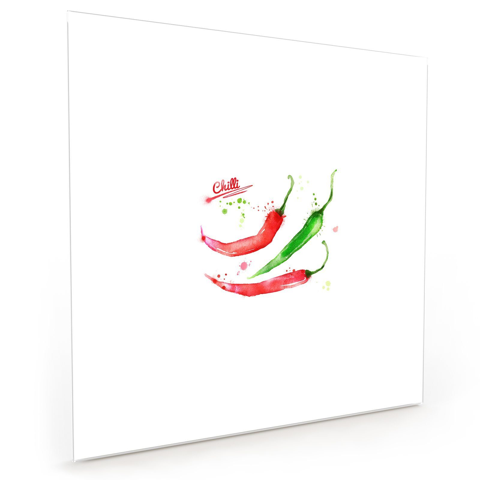 Chilis mit Küchenrückwand Motiv Küchenrückwand Spritzschutz mit Primedeco Aquarell Glas