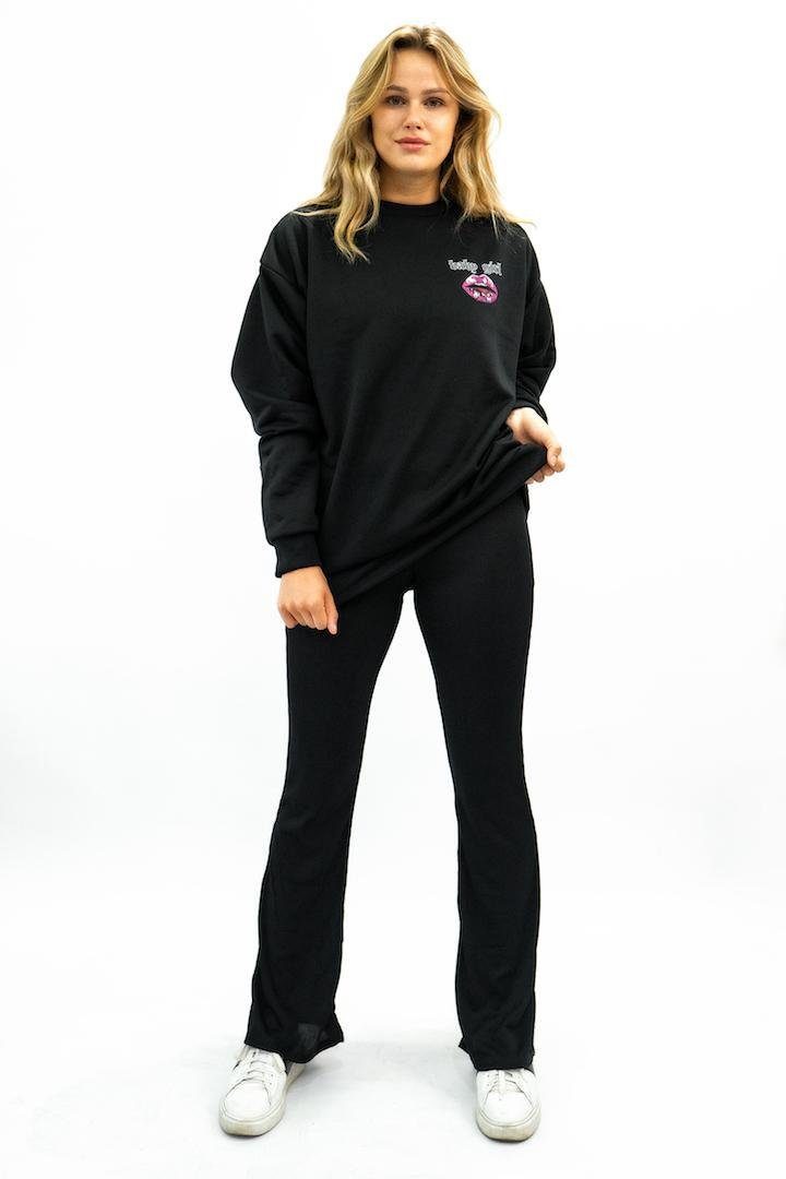 Worldclassca Sweatshirt Worldclassca Damen Oversized Sweatshirt Sweater Bedruckt Kiss Lips Langarmshirt Pullover Pulli Oberteil Freizeitshirt