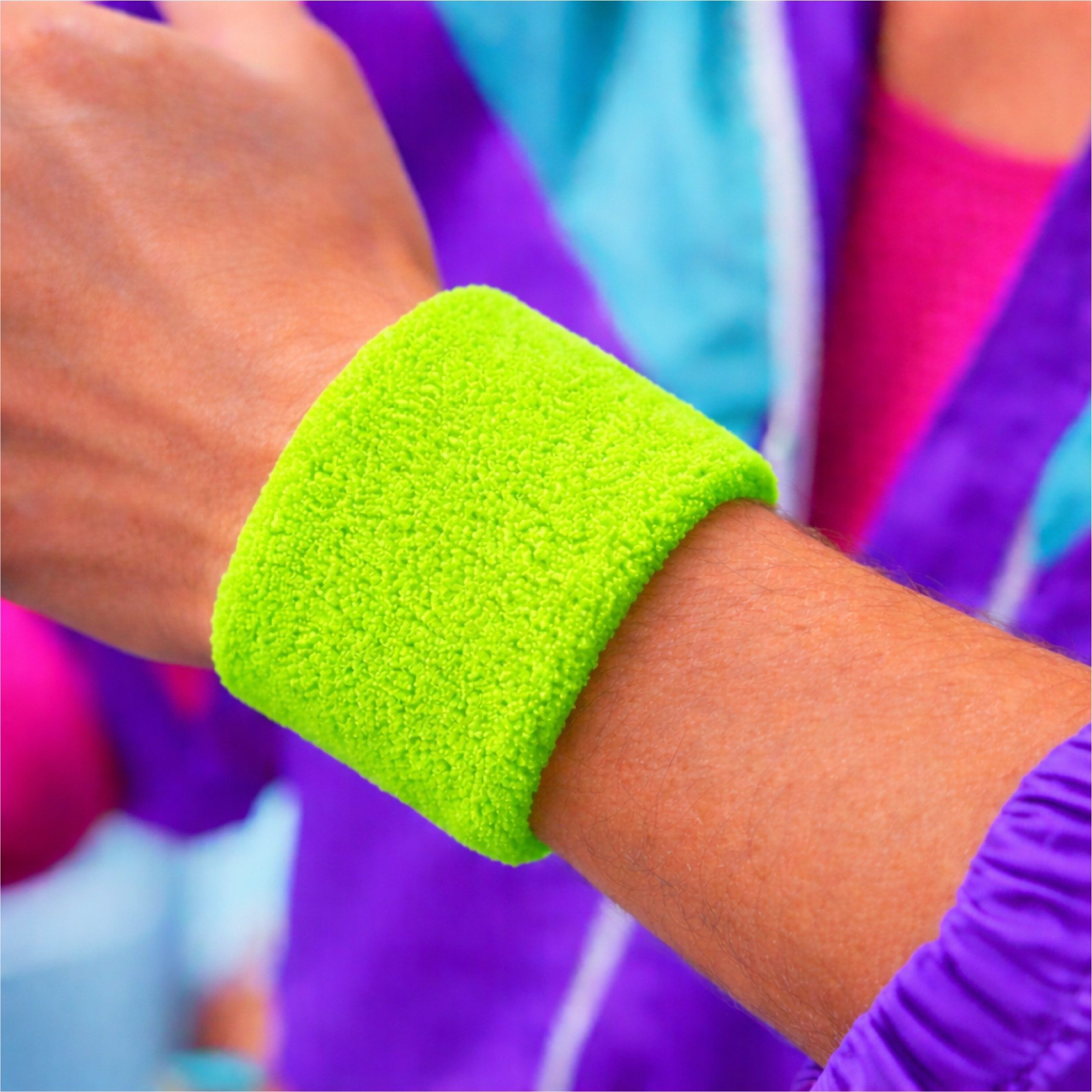 Kostümheld® Schweißband 3 in 1 Schweißband Set - mit Stirnband - Retro 90 Kostüm für Fasching, Einheitsgröße