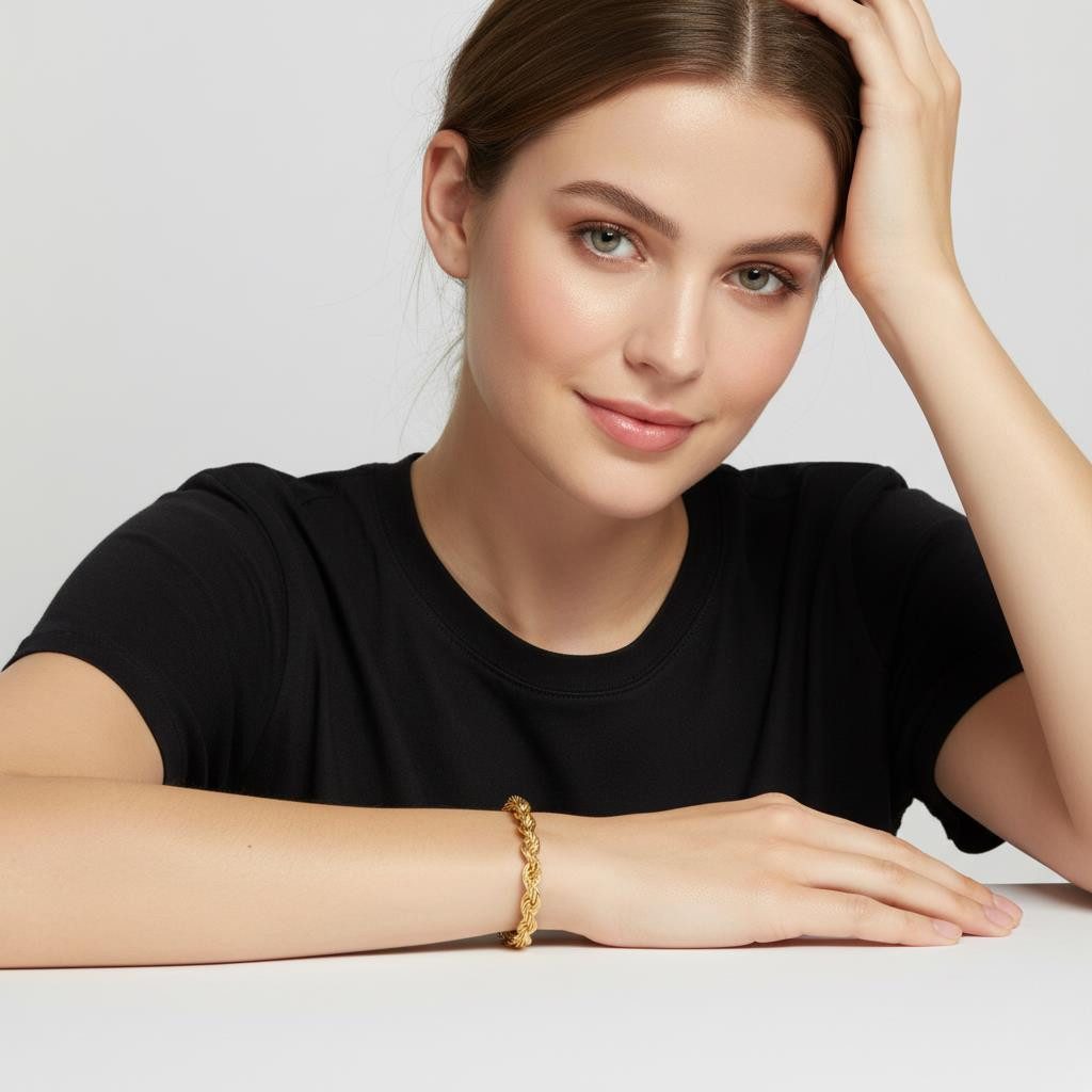 Tony Fein Charm-Einhänger Tony Fein Kordelarmband 6 mm Echt 585er Vergoldet Massiv