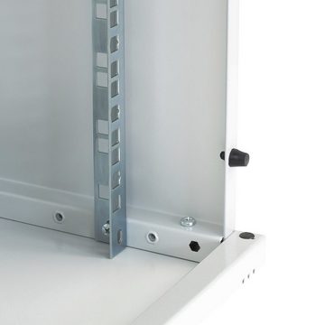 HMF Serverschrank 10 Zoll, Netzwerkschrank, 6 HE, 300 mm Tiefe, Voll montiert, Glastür, Lichtgrau