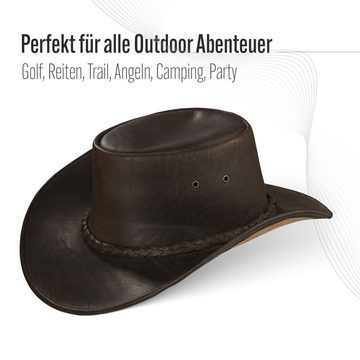 BLACK FOREST FOX Cowboyhut SYDNEY Western Cowboy Premium Leder Hut Brown Größe M