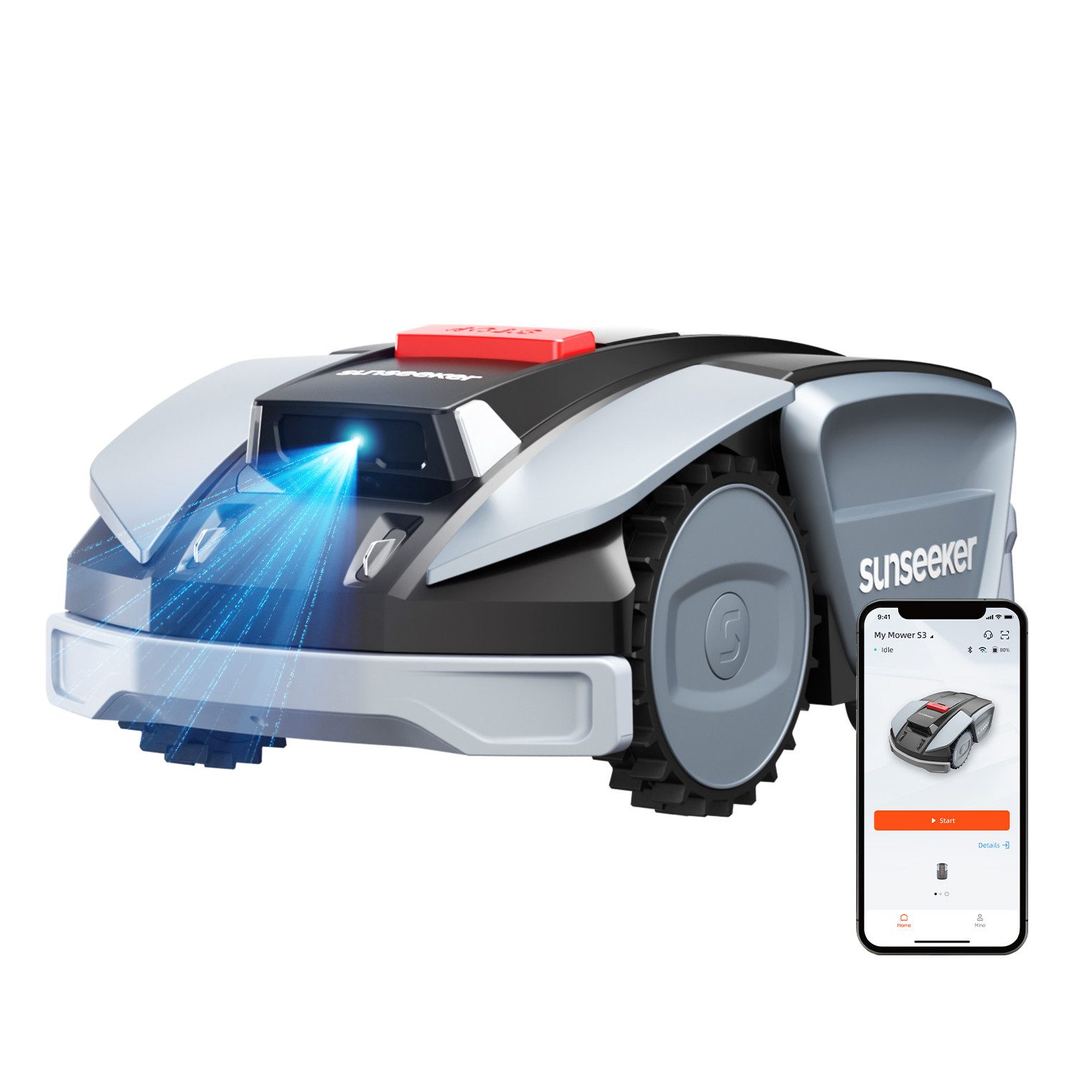 Sunseeker Rasenmähroboter S3, bis 800 m² Rasenfläche, (Packung), RTK+Vision, KI Kartierung, 30% Steigung, Routenplanung, App-Steuerung