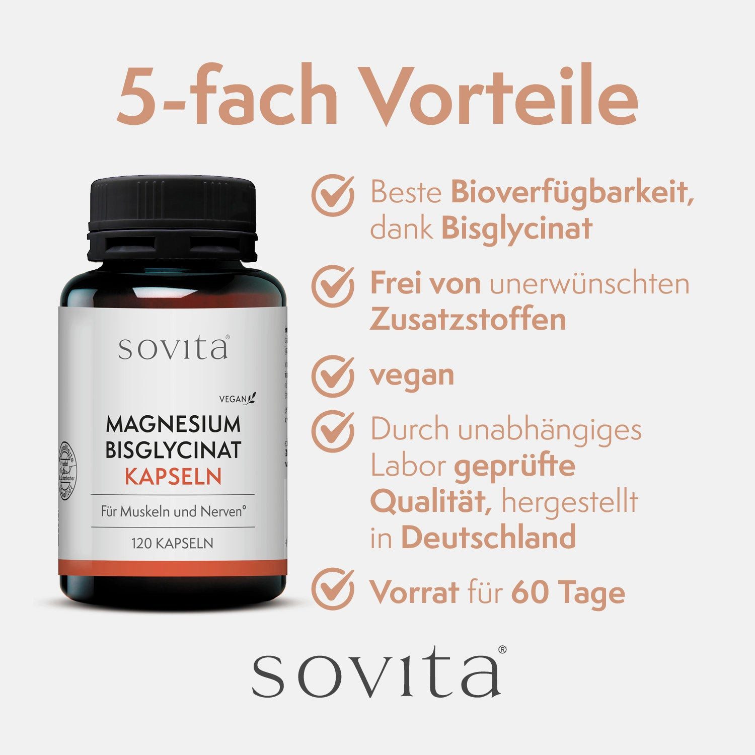 Ascopharm sovita Magnesium Bisglycinat Kapseln 120 Stück – mit 300 mg Magnesium 1, 1 er