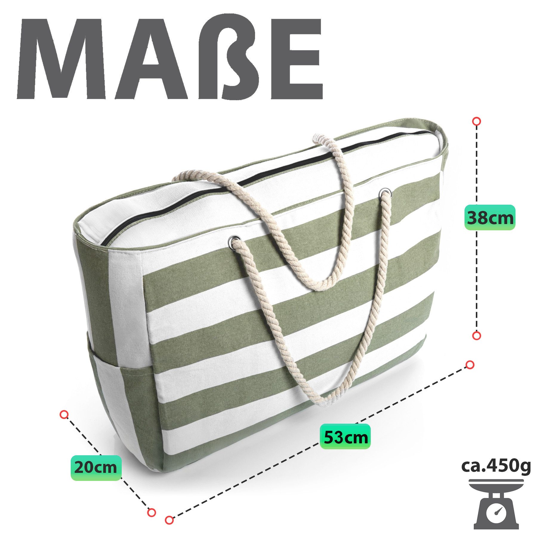 BigDean XL-Strandtasche große Badetasche mit Reißverschluss Schwimmbad Tasche Saunatasche (Packung, 1-tlg., 1 stk), Waschbar bei 30°c