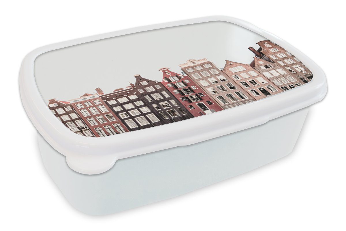 - Jungs Häuser Amsterdam weiß Architektur Kunststoff, - Erwachsene, für MuchoWow Lunchbox und Kinder und - Brotdose, Straße, (2-tlg), Mädchen für Brotbox