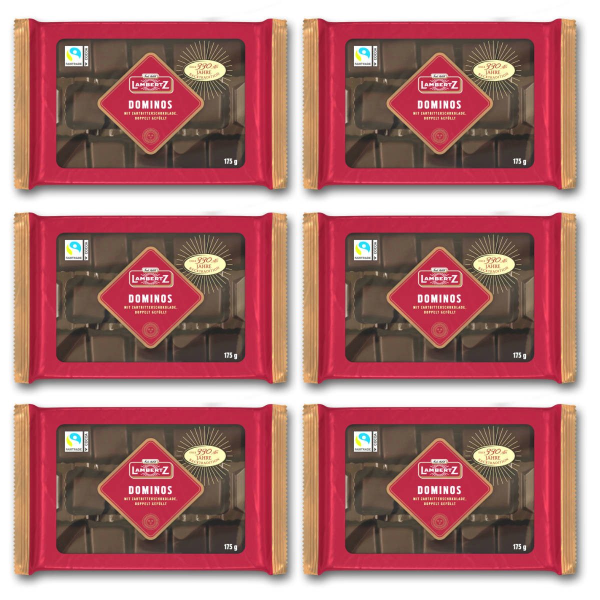 Lambertz Süßigkeit, Lambertz Dominos überzogen mit Zartbitterschokolade 175g 6er Pack