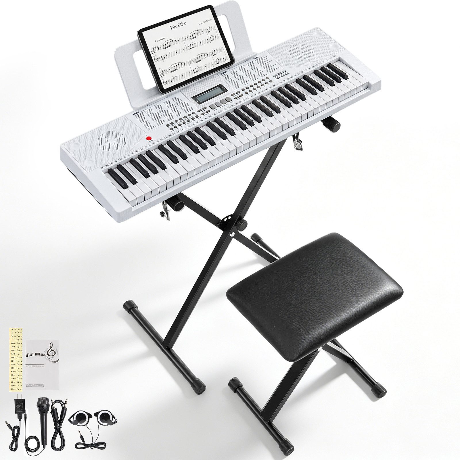 LALAHO Klavier 61 Tasten E Keyboard Set mit Ständer, Digital Keyboard, LCD-Display mit MIDI USB, Kinder Keyboard Set, Digitalpiano Anfänger