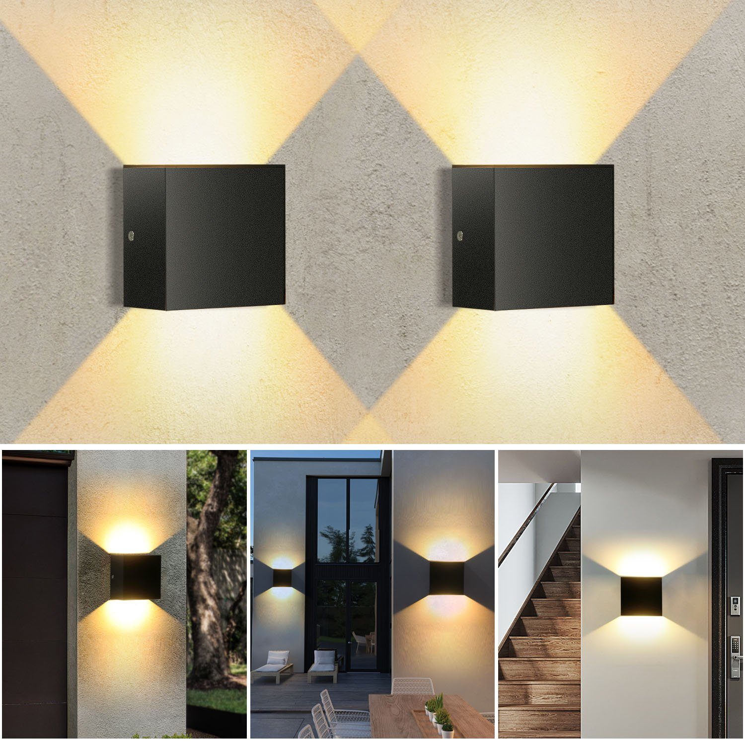 Stück oyajia 10x10x5cm 6W Wandlampe Innen,Auf 2 Schwarz LED und Wandleuchte ab Lichtstrah 2x