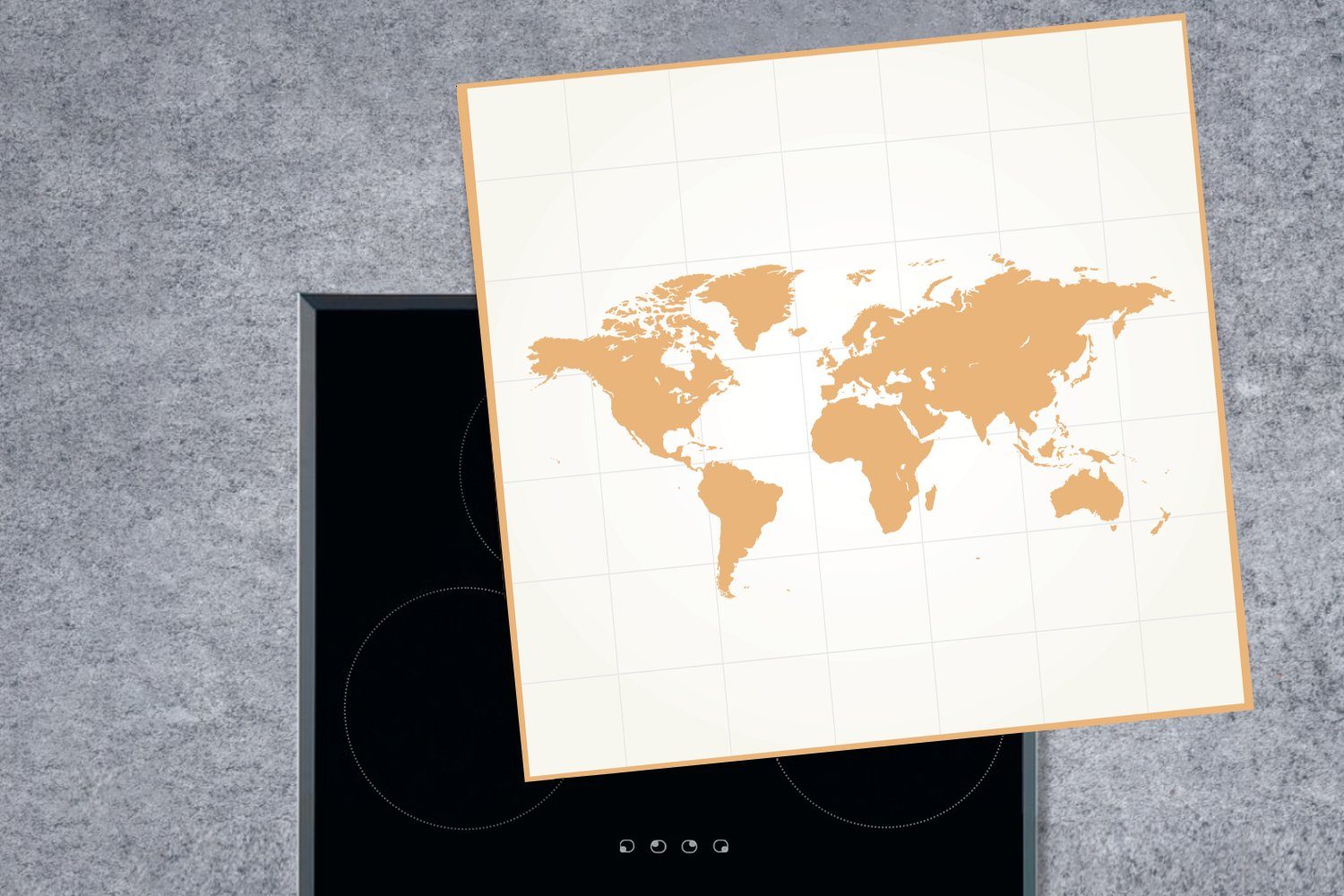 MuchoWow Herdblende-/Abdeckplatte Weltkarte - Einfach Arbeitsplatte Vinyl, küche Ceranfeldabdeckung, für Orange, (1 - tlg), cm, 78x78