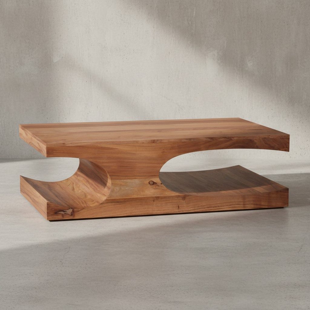 KADIMA DESIGN Couchtisch Couchtisch BOHA Massiv-Holz Akazie 118 cm breit Wohnzimmer-Tisch, Design dunkel-braun Landhaus-Stil Beistelltisch