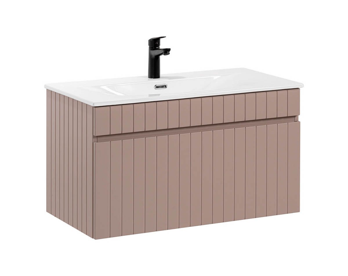 Thumbnail - einfachgutemoebel Waschtisch-Set Badezimmer ROSINA 80cm Set 3tlg., mit Einbaubecken, rosé-weiß, (Badmöbel Set, 1-St., Wa...