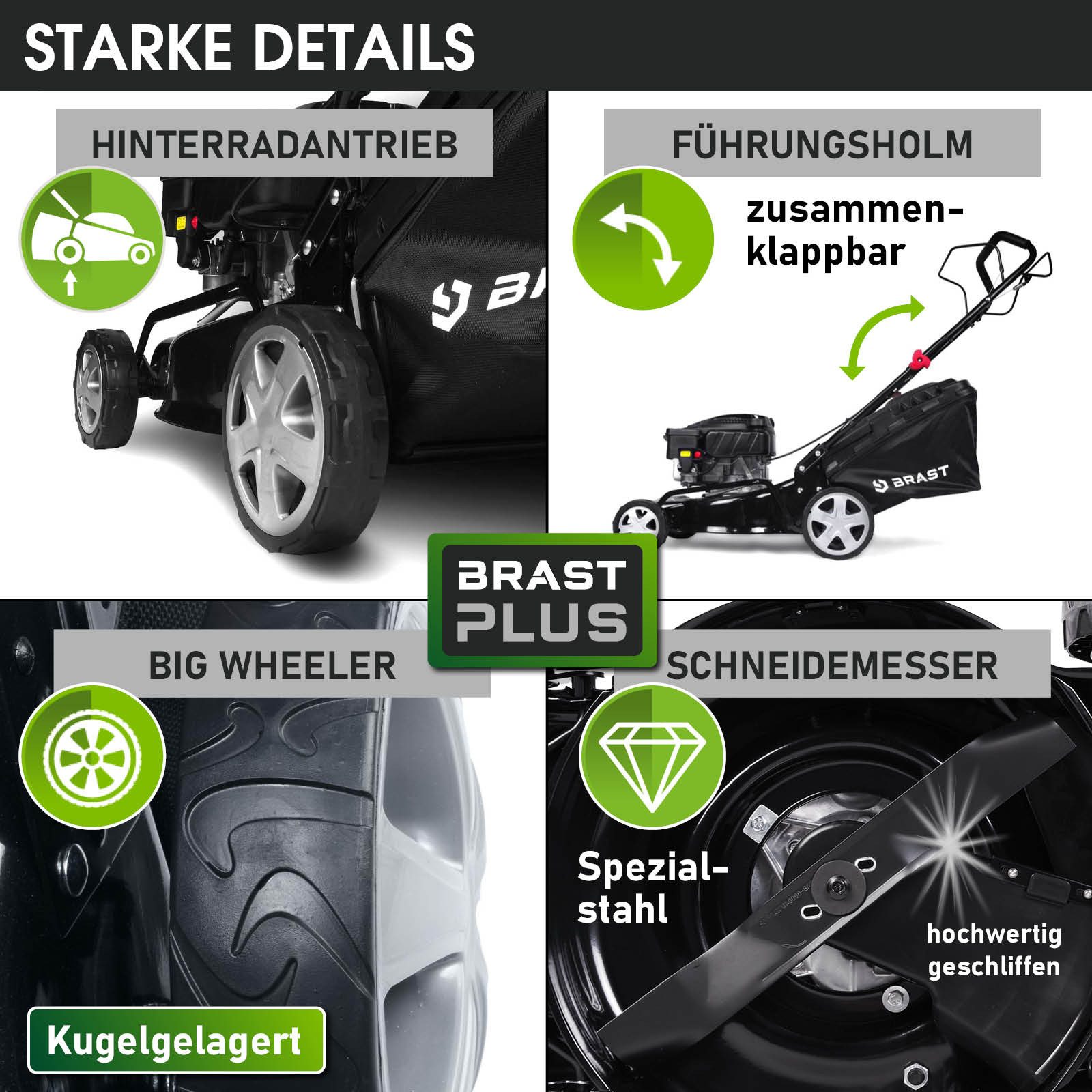 BRAST Benzinrasenmäher Radantrieb mit Antrieb 3,0kW (4,1PS), 41 cm Schnittbreite, TÜV geprüft, 4 Takt OHV Motor, 40L Fangkorb – Bild 4 von 5