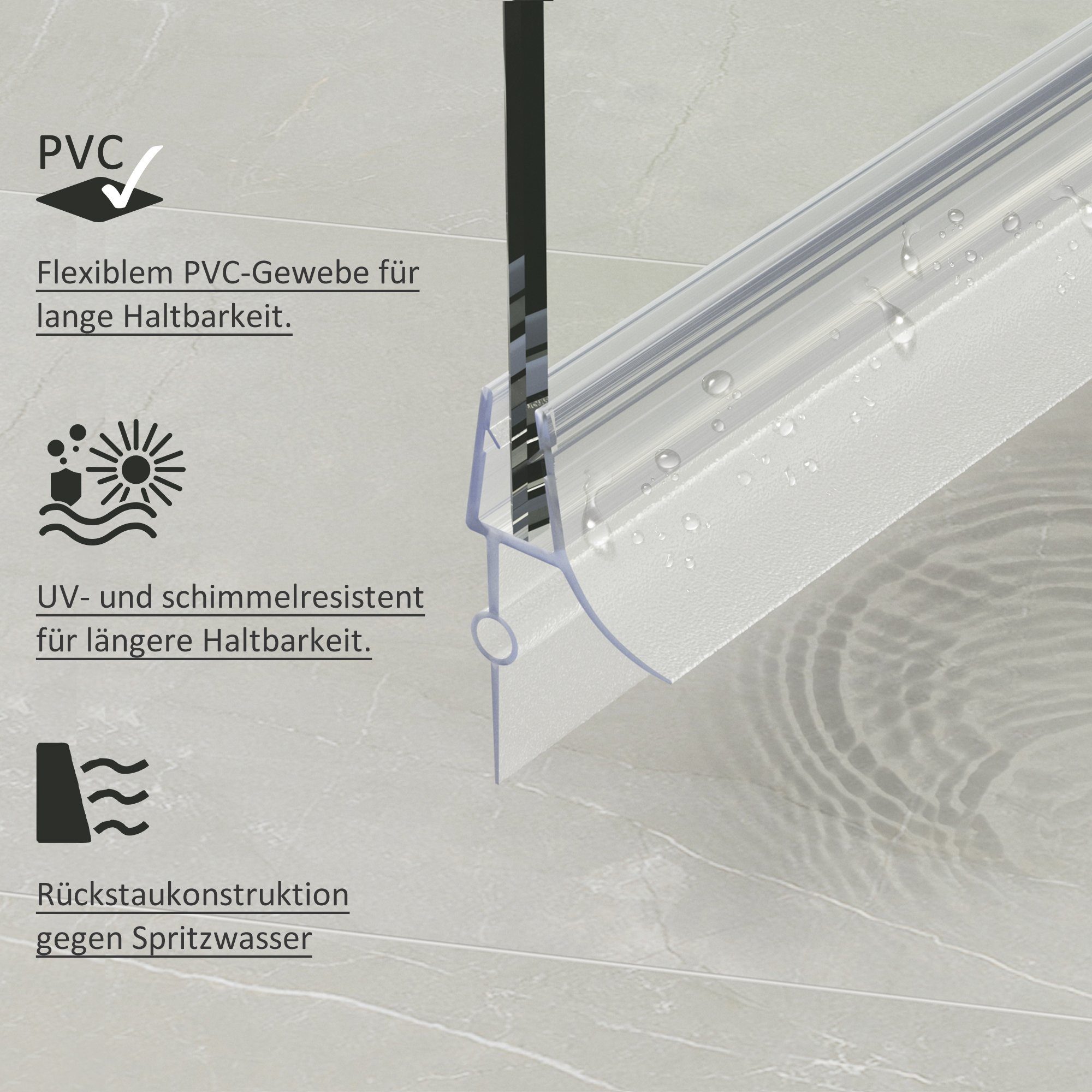 Boromal Duschdichtung für 7-8mm Glas 2 / 4 Stück Wasserabweiser Ersatzdichtung Schwallschutz, L: 100 cm, (2-St., für Glastür Duschtür Duschkabine), mit zwei Lip – Bild 3 von 5