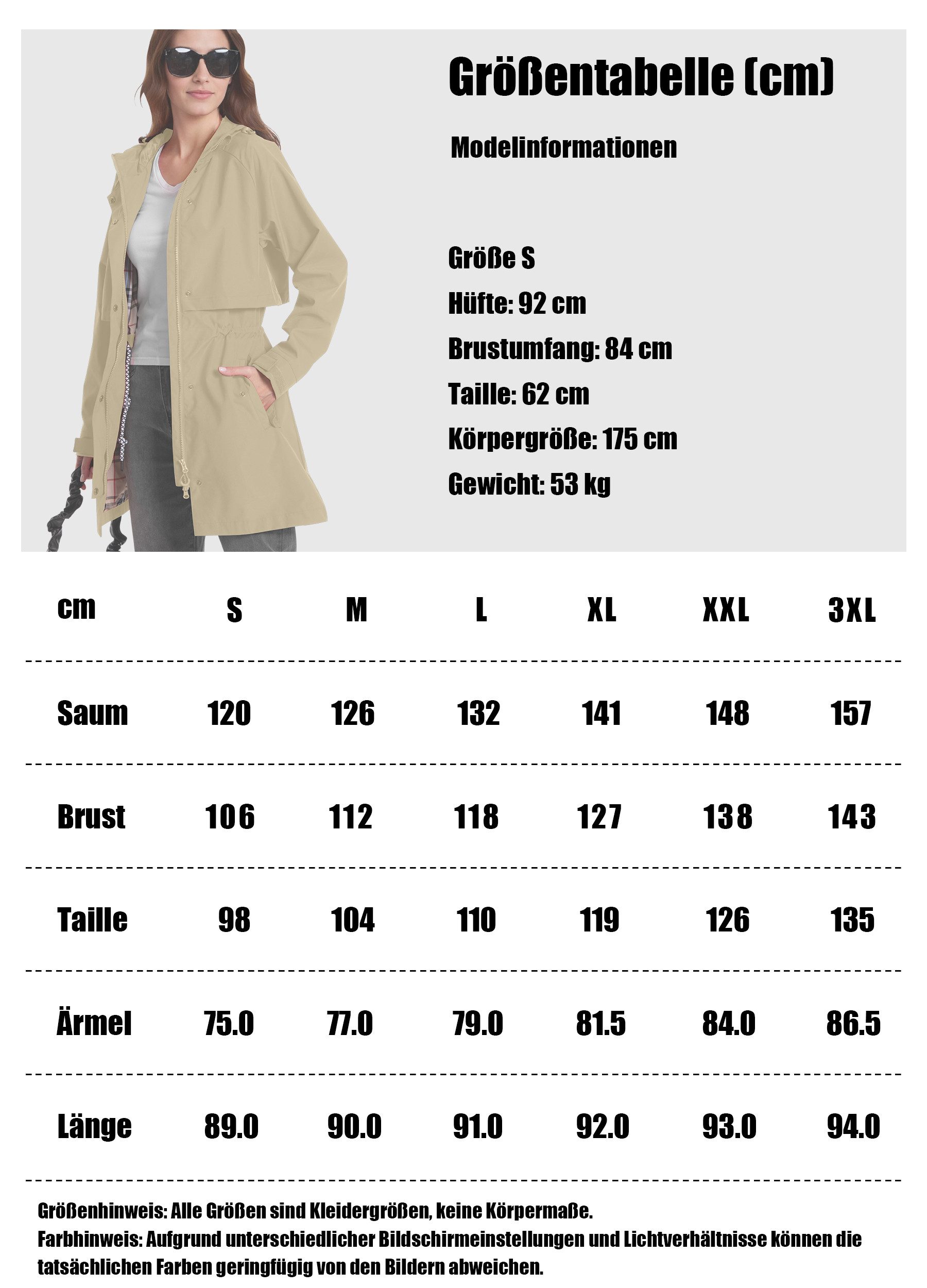 ATLASLAVA Regenjacke Damen Regenmantel Wasserdicht Kapuze Women Rain Jacke (1-St) Übergangsjacke Outdoor Frühling Sommer Herbst