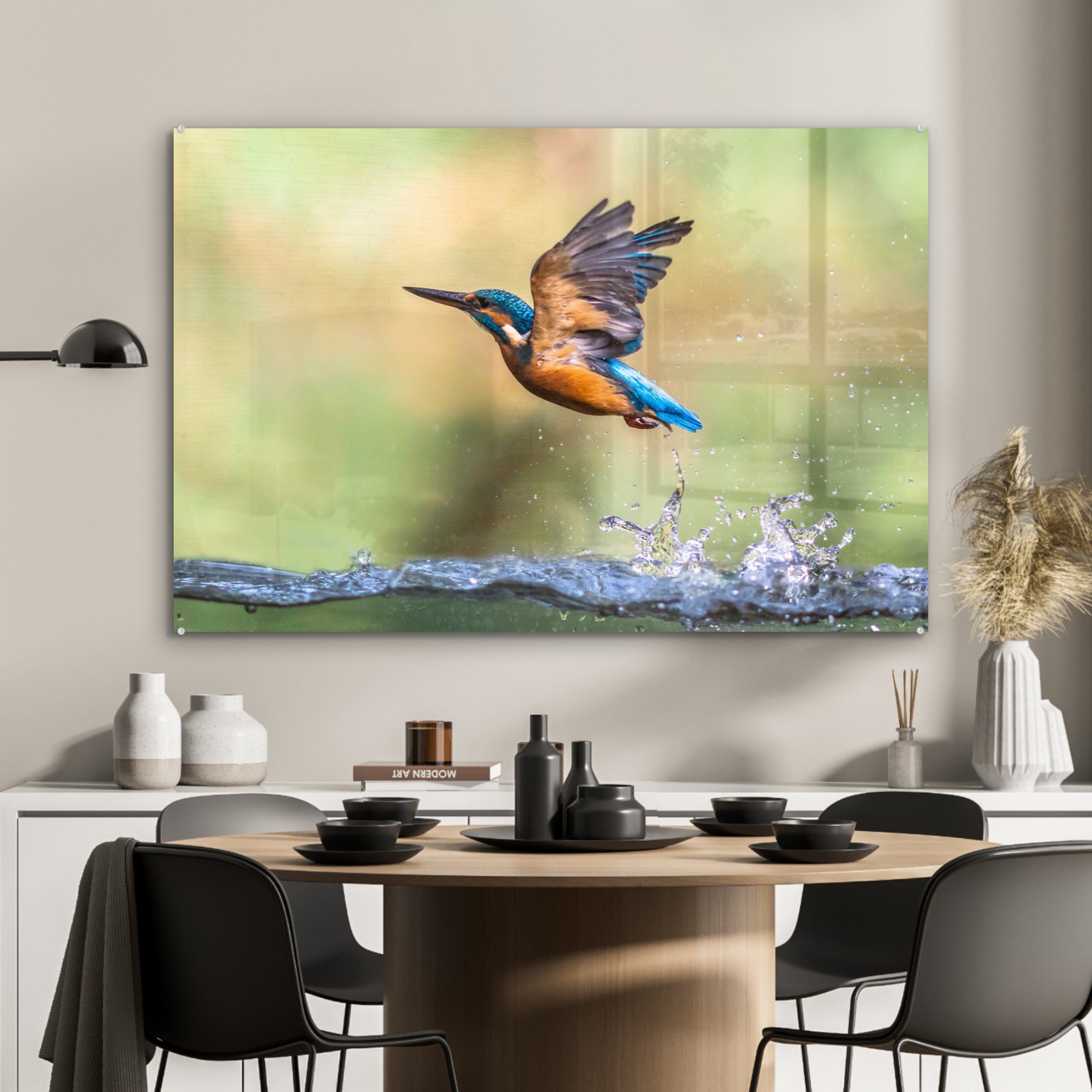 MuchoWow Acrylglasbild Eisvogel - Wohnzimmer St), & Acrylglasbilder Schlafzimmer (1 Fliegen, Wasser 