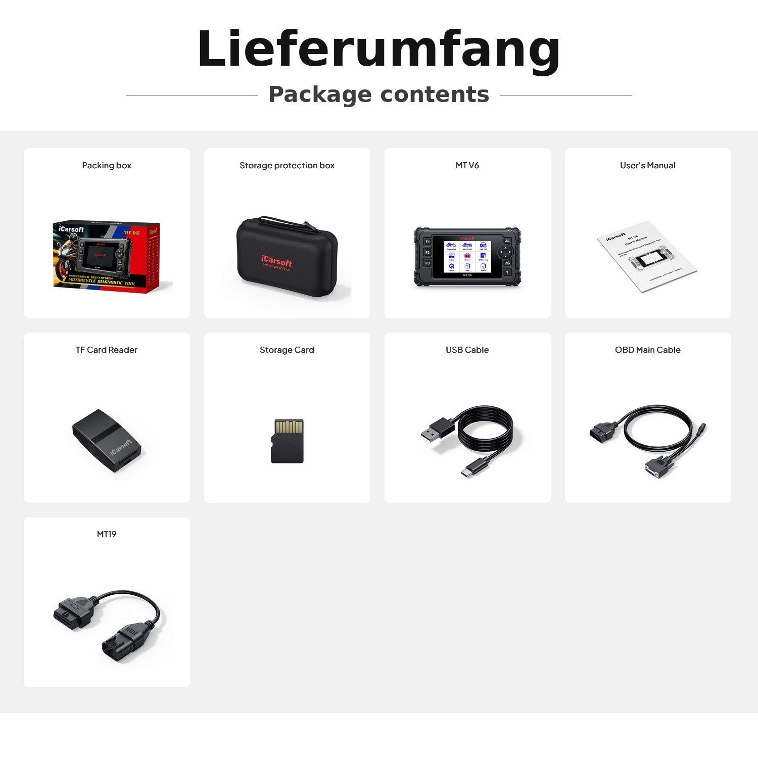 iCarsoft OBD2-Diagnosegerät MT V6 für VICTORY Motorräder OBD Scanner +Adapter +Updates