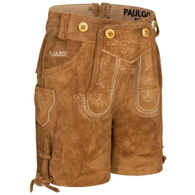 PAULGOS Trachtenhose Kinder Lederhose Kurz mit Trägern 100% Echtleder - KK1