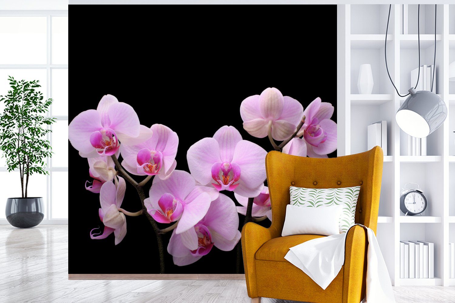 - Rosa St), Wohnzimmer Fototapete - Fototapete für Schlafzimmer Blumen (4 Flora, MuchoWow - bedruckt, Orchidee Matt, Küche, Vliestapete