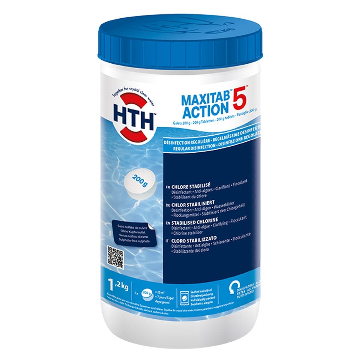 HTH Технічне обслуговування басейну MaxiTab Action 5 - 1,2 kg Chlor Multifunktion 200g Tabletten 5-in-1